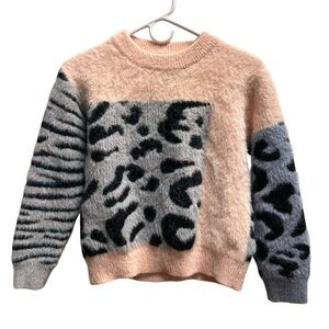 YIDIANLIANG soft, fuzzy, pink and animal, print knit cutey sweater